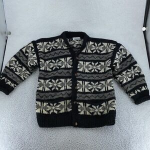 Otavalo Native American‎ Ecuador Cardigan Sweater L/XL Hand Knit Wool Heavy
